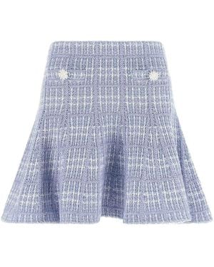 Self-Portrait Check Knit Skirt - Blue