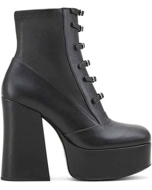 Marc Jacobs Kiki Stretch Leather Buckles Platform Booties - Black