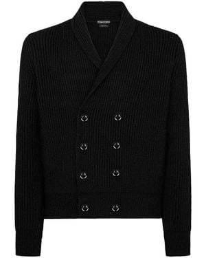 Tom Ford Wool Silk Shawl Collar Cardigan - Black