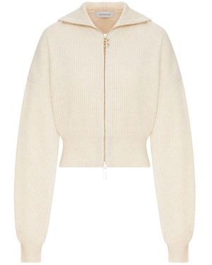 Sportmax Ribbed Wool Cardigan With Wide Collar - White