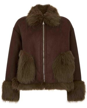 Betta Corradi Jacket With Zip And Fur - Brown