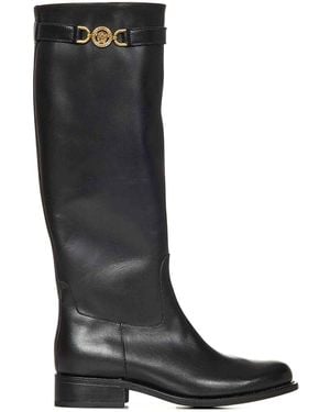 Versace Smooth Leather Knee-High Boots - Black