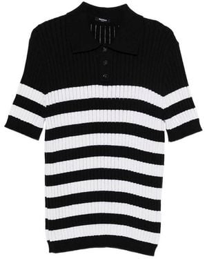 Balmain Striped-Pattern Polo Shirt - Black