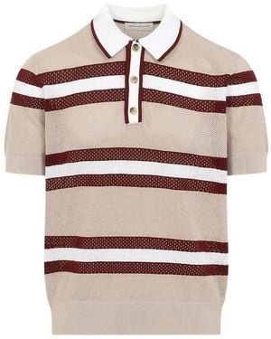 Dries Van Noten Striped Mesh Polo Shirt - Grey