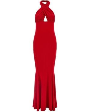 Norma Kamali Cross Halter Fishtail Dress - Red