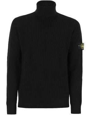 Stone Island Wool Turtleneck Jumper With Logo Patch - Black