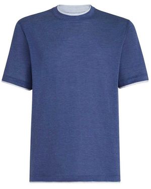Brunello Cucinelli T-Shirt With Faux-Layering - Blue