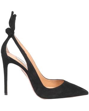 Aquazzura Bow Tie 105 Suede Court Shoes - Black