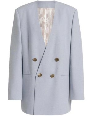 Alberta Ferretti Double-Breasted Tweed Jacket - Blue
