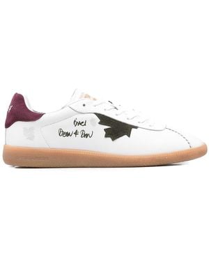 DSquared² Leather Sneakers With Burgundy Heel Tab - White