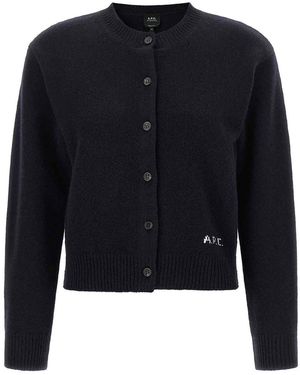 A.P.C. Lila Wool Cardigan With Logo Intarsia - Blue