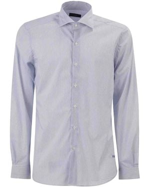 Fay Stretch French Neck Shirt - Blue