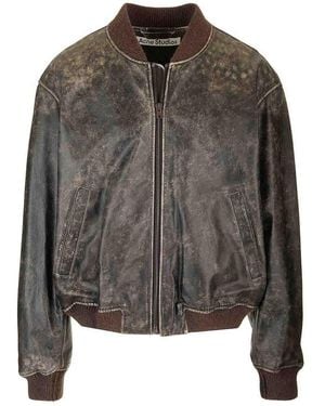 Acne Studios Leather Bomber Jacket Jackets - Grey