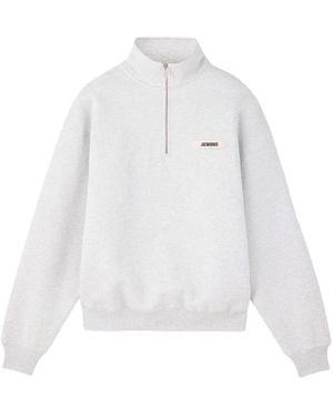 Jacquemus Felpa Chiaro Con Zip E Collo Alto - Bianco