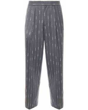 Bonsai Pinstriped Trousers With Pleats - Grey