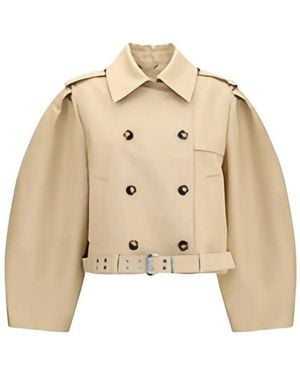 Ganni Double Cotton Belted Jacket - Natural