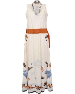 Herno Long Cotton Dress With Print - White