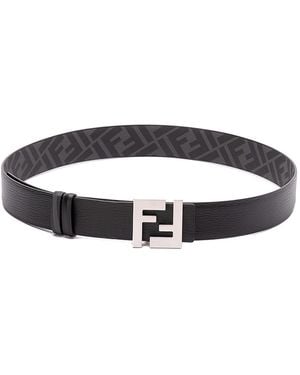 Fendi `Rockstar` Reversible Flat Belt - Black