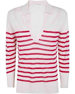 Majestic Filatures Oversized Linen 100 Stripes Polo Shirt - Red