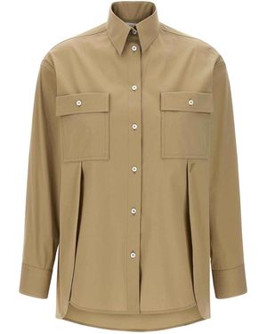 Ferragamo Panel-Designed Cotton Poplin Shirt With Tone-On-Tone Logo - Natural