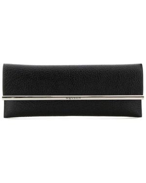 McQueen Cross B-Long Lambskin Clutch - Black