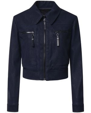 Pinko Cropped Nubuck Leather-Look Jacket - Blue