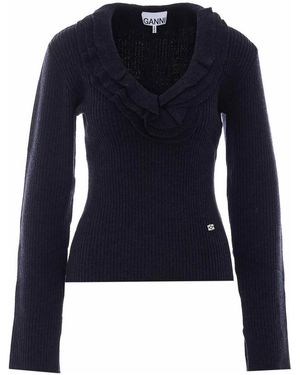 Ganni Maglione Con Volant - Blu