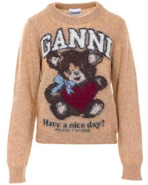 Ganni Camel Graphic Wool Swater - Pink