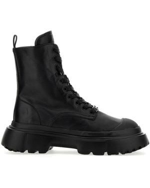 Hogan Anfibio Leather Lace-Up Boots - Black