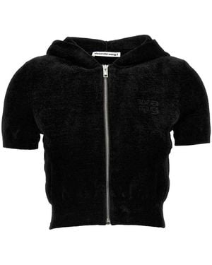 T By Alexander Wang Logo Chenille Cropped Hoodie - Black