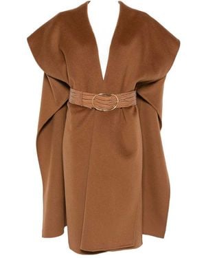 Elisabetta Franchi Wool Belted Coat - Brown