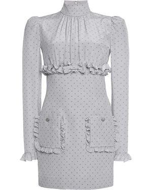 Alessandra Rich Polka-Dot Mini Dress With Ruffles - Grey