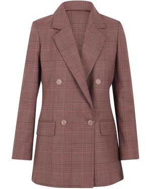 Max Mara Double-Breasted Prince Of Wales Wool Jacket - Purple