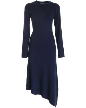 KENZO Long-Sleeve Asymmetrical Hem Knitted Dress - Blue