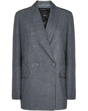 Pinko Viscose Blend Double-Breasted Blazer - Grey
