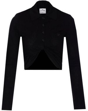 Courreges Twist Pique Crop Polo - Black