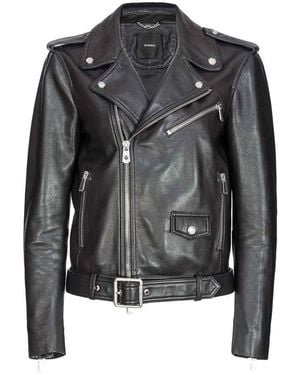 Pinko Costarica Leather Jacket With Belt - Black