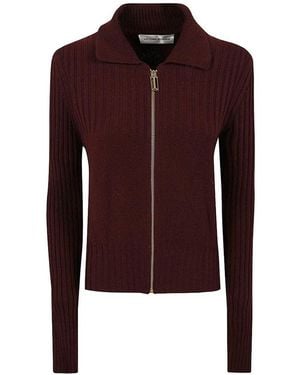 Victoria Beckham Ribbed Merino Wool Jumper With Zip - Red