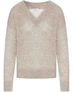 Brunello Cucinelli Dazzling English Half Rib Cotton Sweater - White