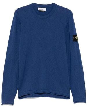 Stone Island Cotton Long Sleeves Jumper With Logo - Blue