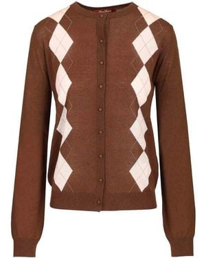Max Mara Argyle Wool And Silk Cardigan - Brown