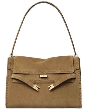 Tory Burch Lee Radziwill Suede Leather Shoulder Bag - Metallic