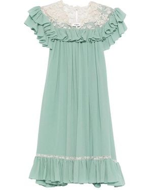 Chloé Silk Ruffled Lace Mini Dress - Green