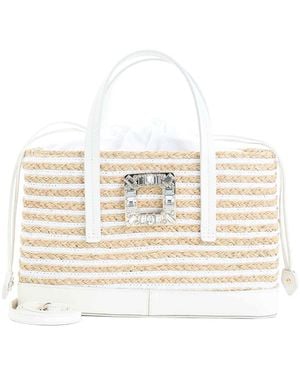 Roger Vivier Skate Straw Shopping Bag - White