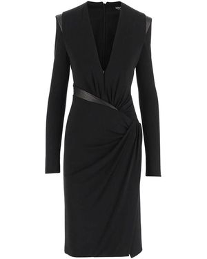 Versace Crepe Mini Dress With V-Neck - Black