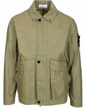 Stone Island Waxed Cotton Coach Jacket - Green