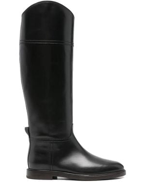Brunello Cucinelli Leather High Riding Boots - Black