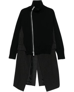 Sacai Stripe Doeskin X Wool Knit Coat Dress - Black