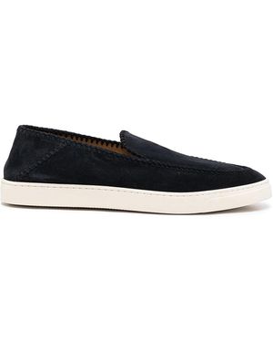 Giorgio Armani Suede Loafers With Embroidered Edging - Black