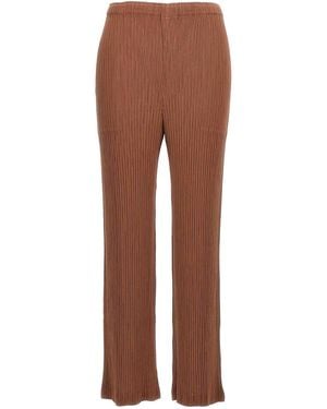 Pleats Please Issey Miyake Hatching Pleats Trousers - Brown